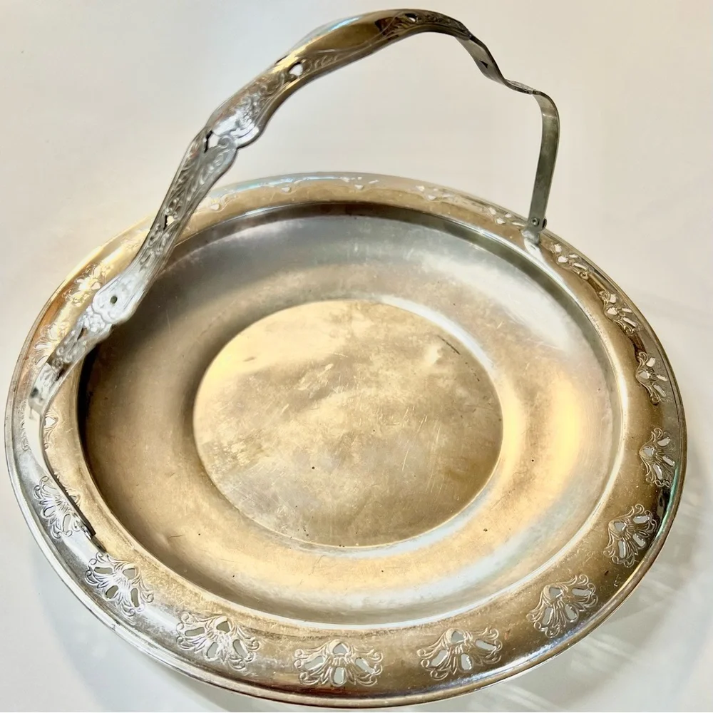 Vintage H.LERNER Co. Silver Plated Bridal Basket Swing Handle Serving Dish Tray